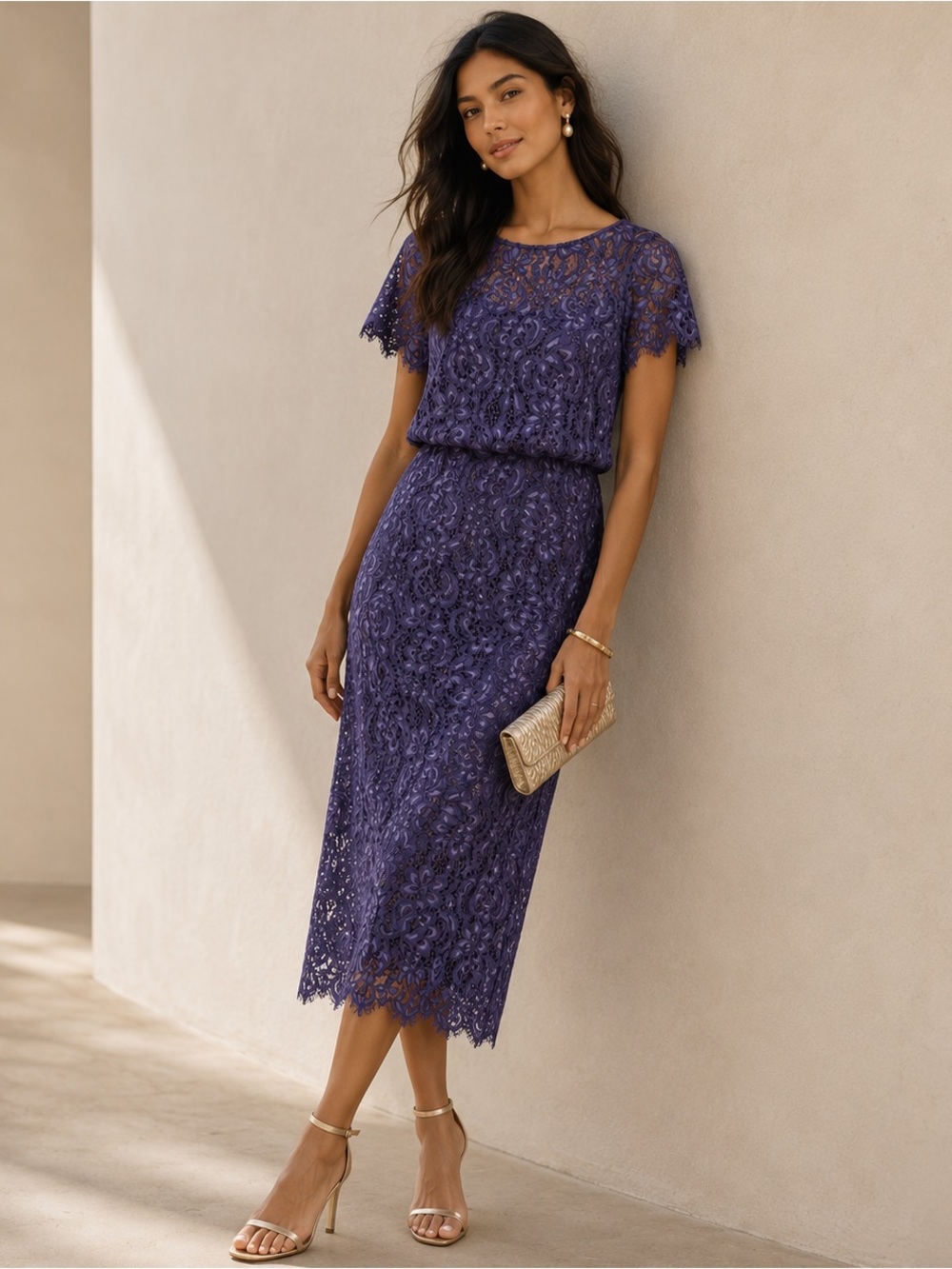 JS Collections Purple Lace Midi Dress